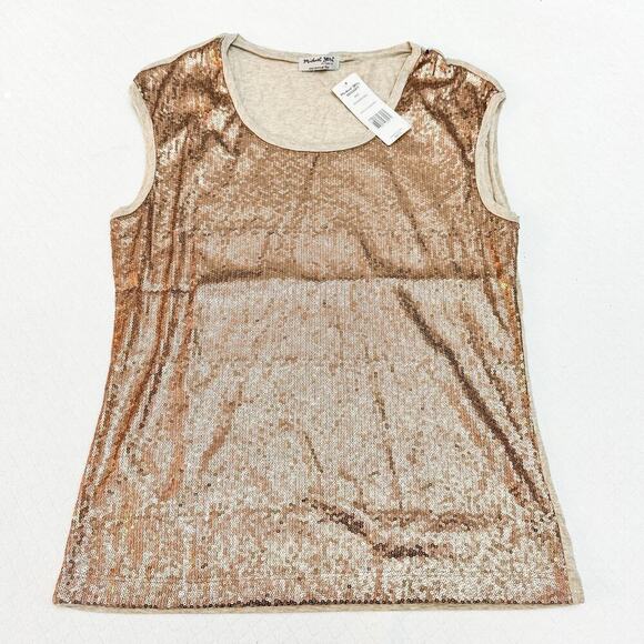 Michael Stars Bronze Sheer Heather Muscle Sleeve Sequin Front Top SZM/L - Picture 9 of 9